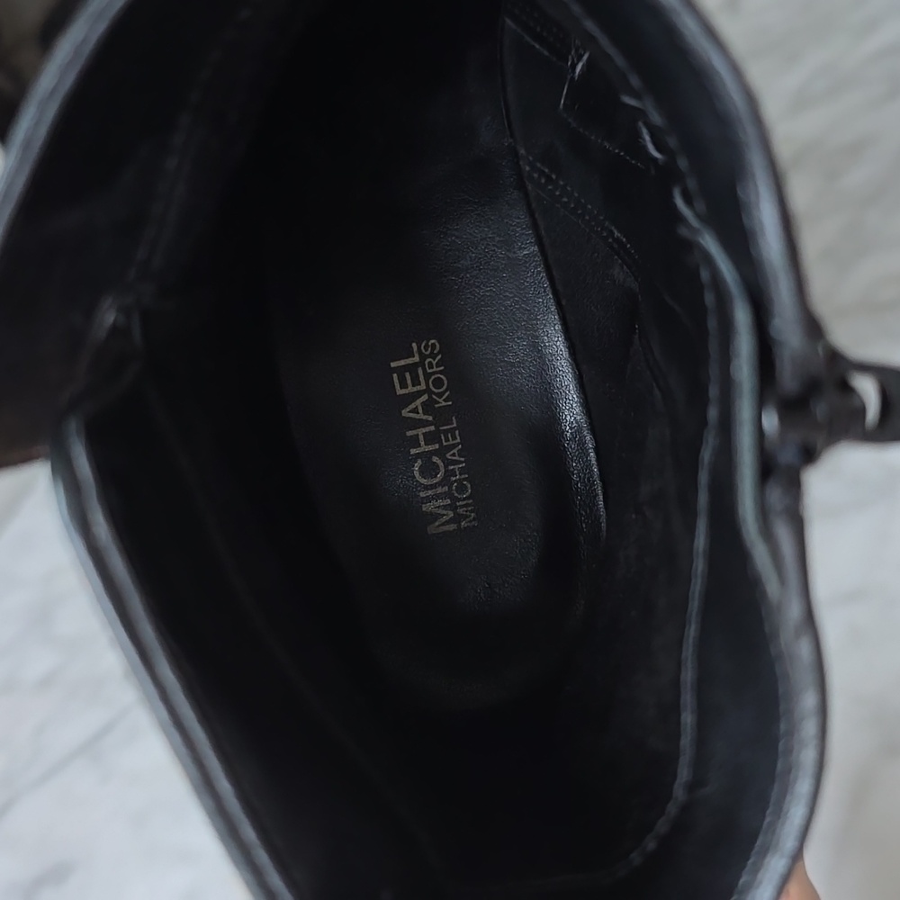 Michael Kors black leather leopard mira bootie flat ankle 8 - Picture 4 of 12